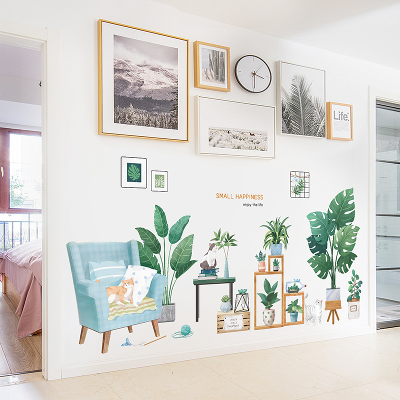 Fresh Plant Wall Stickers Ins Glass Wall Sticker Bedroom Living Room Bedroom Decoration TV Background Wallpaper Self-Adhesive Fresh Plant Wall Stickers Ins Glass Wall Sticker Bedroom Living Room Bedroom Decoration TV Background Wallpaper Self-Adhesive