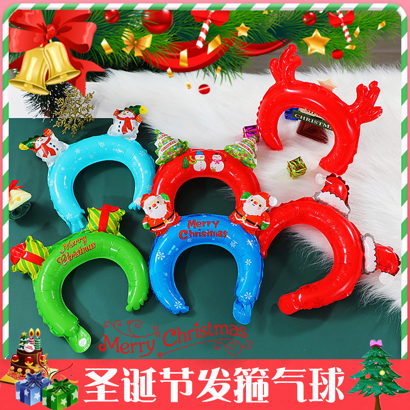 Christmas Cartoon Balloon Children&#039;s Hand Stick Headband Inflatable Small Gift Scene Decorations Arrangement Aluminum Film Large Wholesale