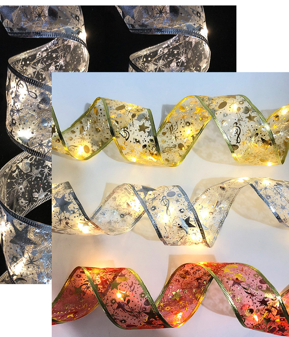 Cross-Border Christmas LED Light Gilding Double-Layer Ribbon Lighting Chain Christmas Decorations Christmas Tree Decoration Pendant Gift