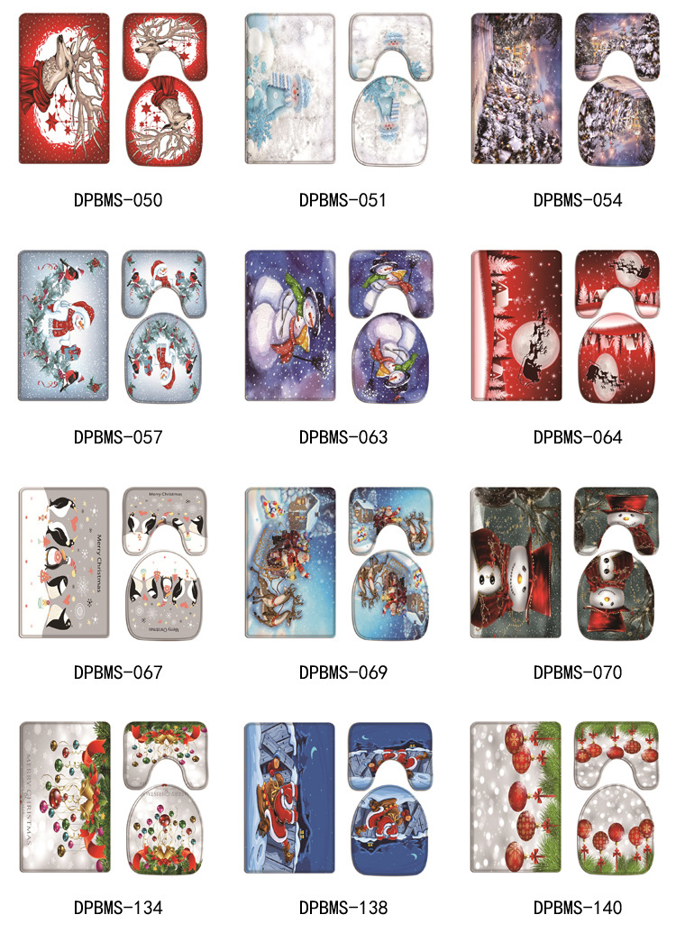 Amazon Hot Sale Christmas Gift Toilet Mat Three-Piece Foot Mat Customized Bathroom Non-Slip Mat Digital Printed Mat