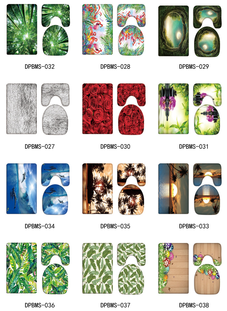Amazon Hot Sale Christmas Gift Toilet Mat Three-Piece Foot Mat Customized Bathroom Non-Slip Mat Digital Printed Mat