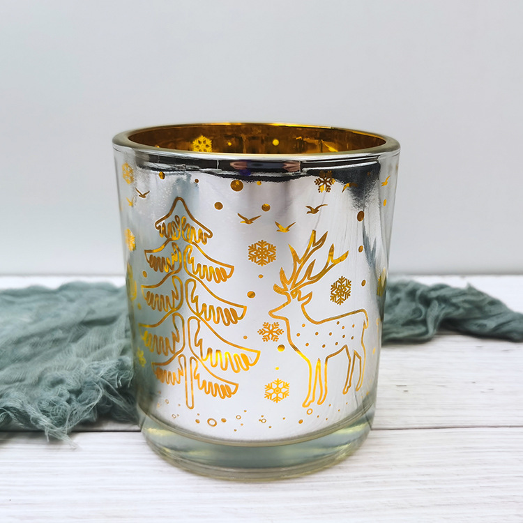 Factory Direct Sales Glass Candle Cup Electroplated Transparent Christmas Gift Aromatherapy Candlestick Home Decoration Glass