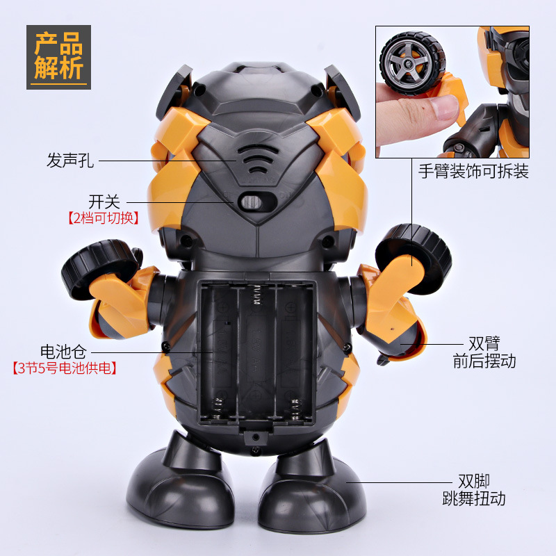 Cross-Border Douyin Online Influencer Electric Walking Dancing Steel Robot Light Music Night Market Stall Christmas Gift