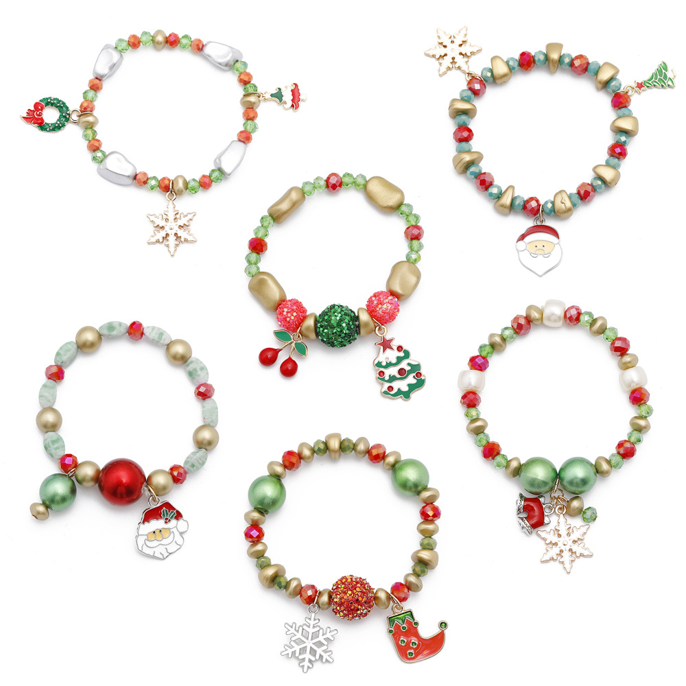 Amazon New Christmas Bracelet Santa Snowman Candy Handmade Beaded Christmas Gift Hot Sale in Europe and America