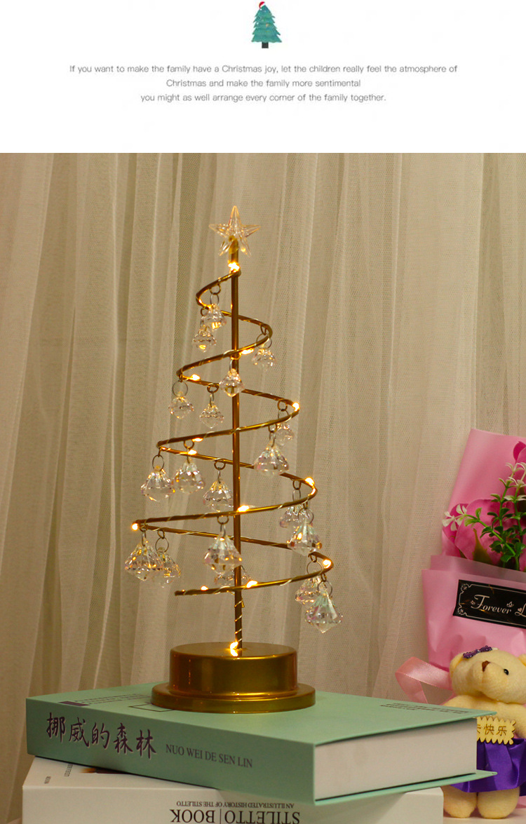 Cross-Border Christmas Tree Lamp Colored Lights Modeling Lamp Crystal Diamond Room Bedroom Small Night-Light Table Lamp Decorative Lamp Ornaments