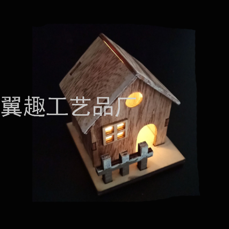 Christmas Crafts Luminous Cabin Wooden Small House with Lights Christmas Tree Decoration Pendant Wholesale