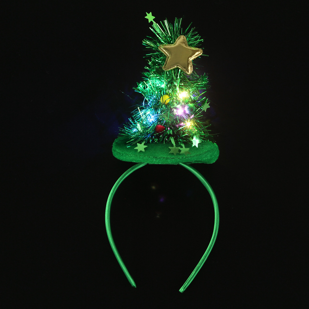 Christmas Head Band Bright Silk Cloth Christmas Tree Headband Light-Emitting Christmas Tree Hat Headband