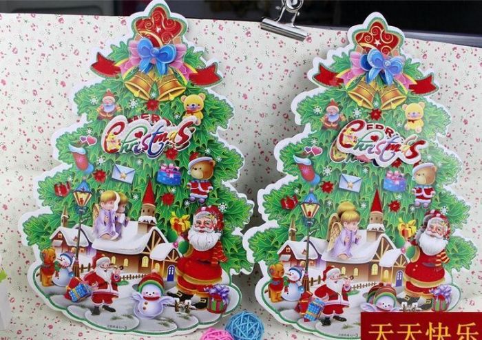 Christmas tree Glass Christmas tree wall decals Wallpaper tree Gold powder flocking Christmas tree Decals