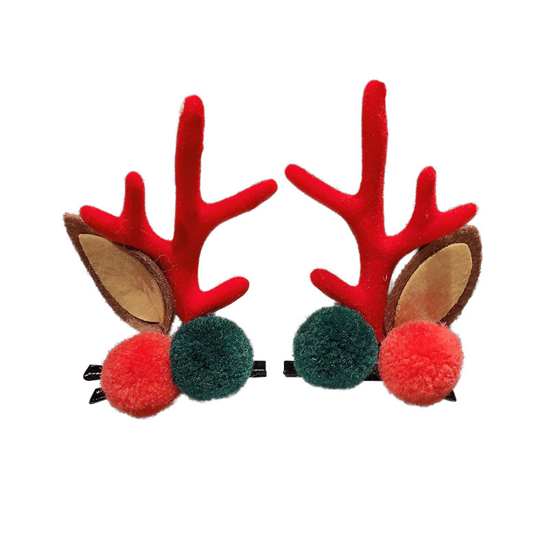 Christmas Barrettes New Plush Christmas Flocking Elk Horn Hairpin Hair Ornaments Children&#039;s Festival Dress up Headwear Wholesale