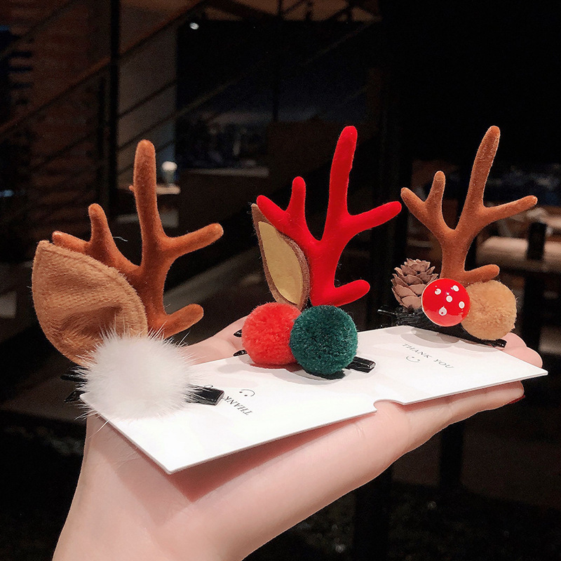 Christmas Barrettes New Plush Christmas Flocking Elk Horn Hairpin Hair Ornaments Children's Festival Dress up Headwear Wholesale Christmas Barrettes New Plush Christmas Flocking Elk Horn Hairpin Hair Ornaments Children's Festival Dress up Headwear Wholesale
