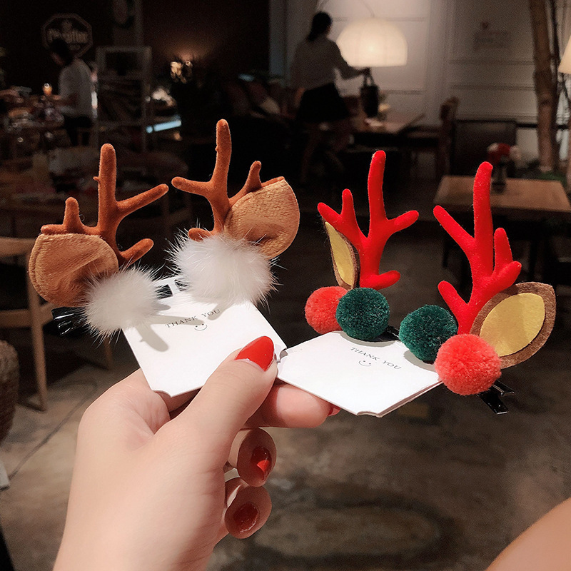 Christmas Barrettes New Plush Christmas Flocking Elk Horn Hairpin Hair Ornaments Children's Festival Dress up Headwear Wholesale Christmas Barrettes New Plush Christmas Flocking Elk Horn Hairpin Hair Ornaments Children's Festival Dress up Headwear Wholesale