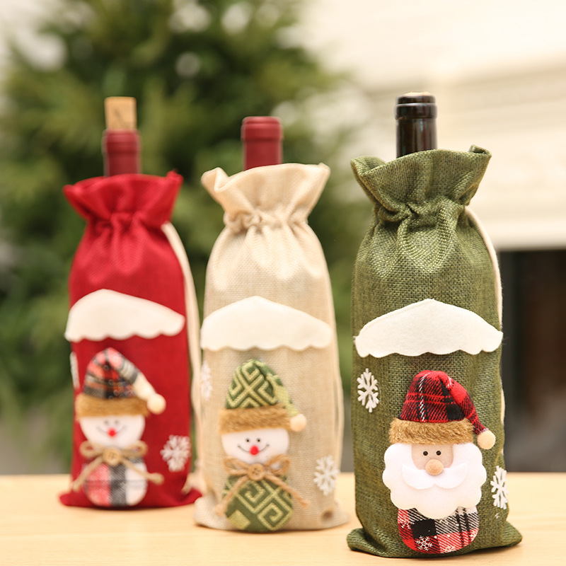 2019 Christmas New Champagne Wine Bottle Cover Red Wine Bottle Table Dress