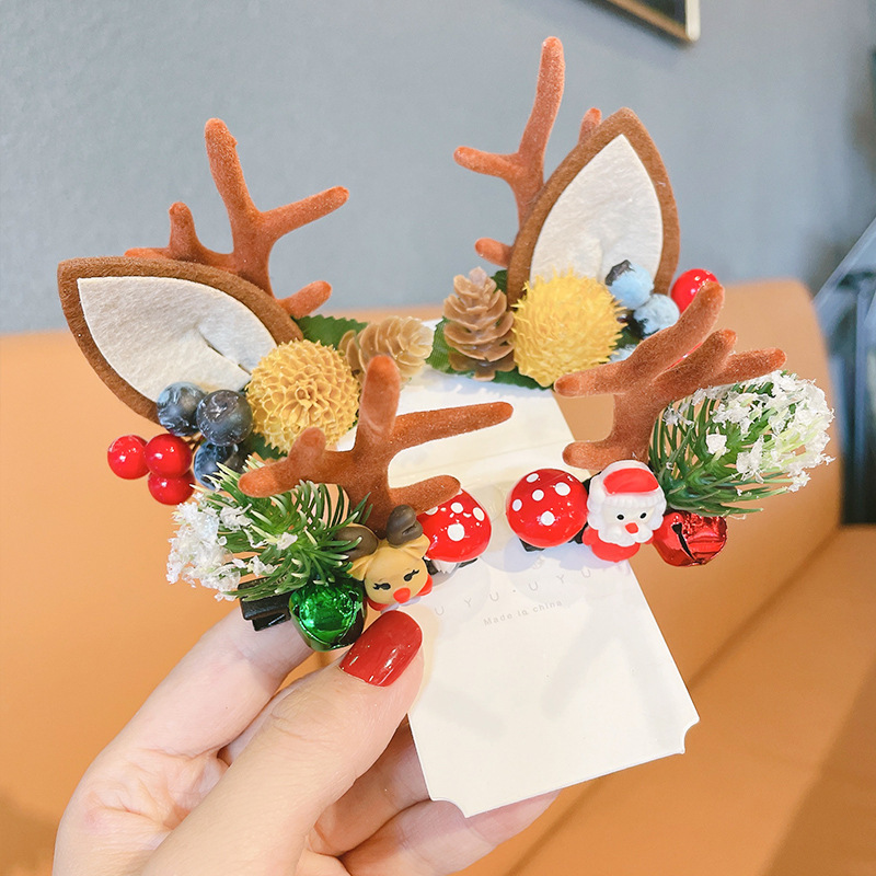 Christmas Ornaments Children Dress up Hairpin Elk Horn Headdress Barrettes Mori Girl Christmas Hat Hair Accessories