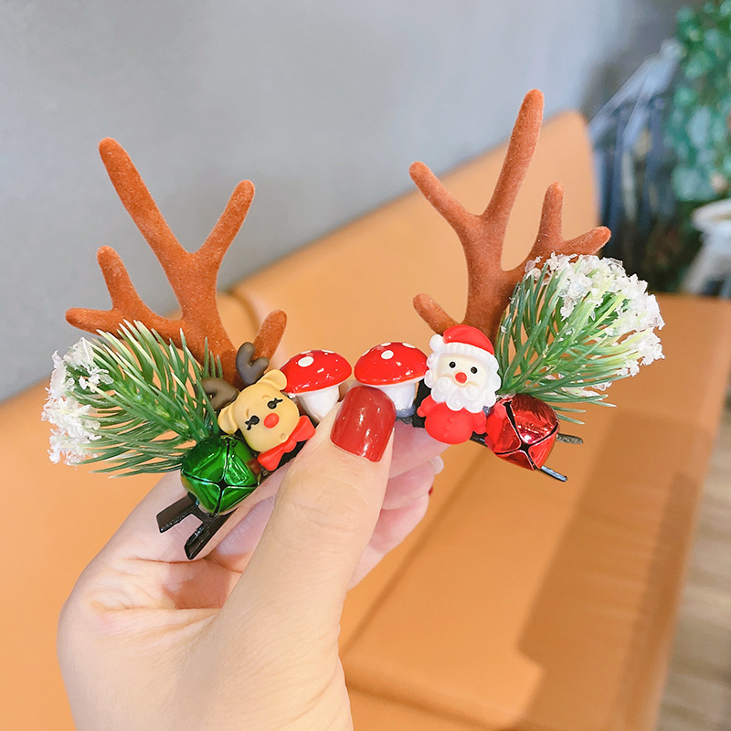 Christmas Ornaments Children Dress up Hairpin Elk Horn Headdress Barrettes Mori Girl Christmas Hat Hair Accessories
