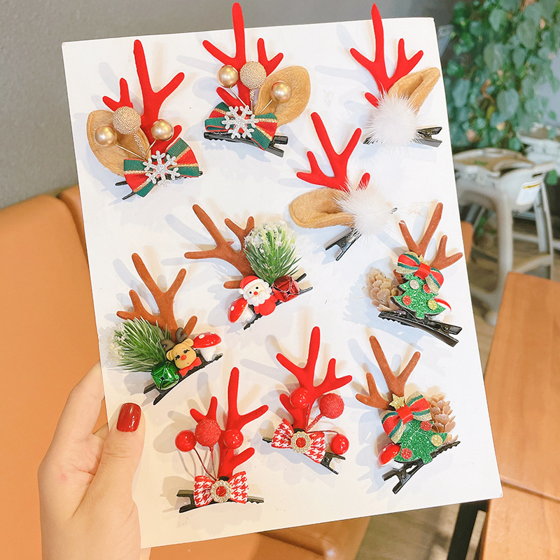 Christmas Ornaments Children Dress up Hairpin Elk Horn Headdress Barrettes Mori Girl Christmas Hat Hair Accessories
