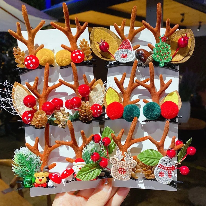 New Christmas New Year&#039;s Day Antlers Cartoon Hairpin Headdress Children&#039;s Hairpin Dress up Cute Student Online Red Female Clip