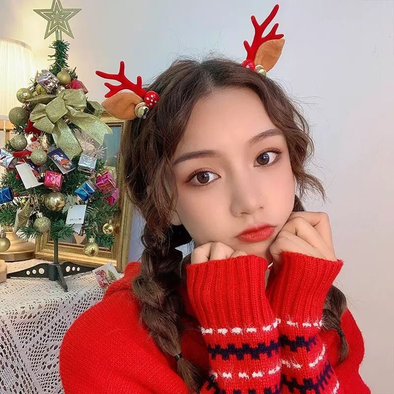New Christmas New Year's Day Antlers Cartoon Hairpin Headdress Children's Hairpin Dress up Cute Student Online Red Female Clip