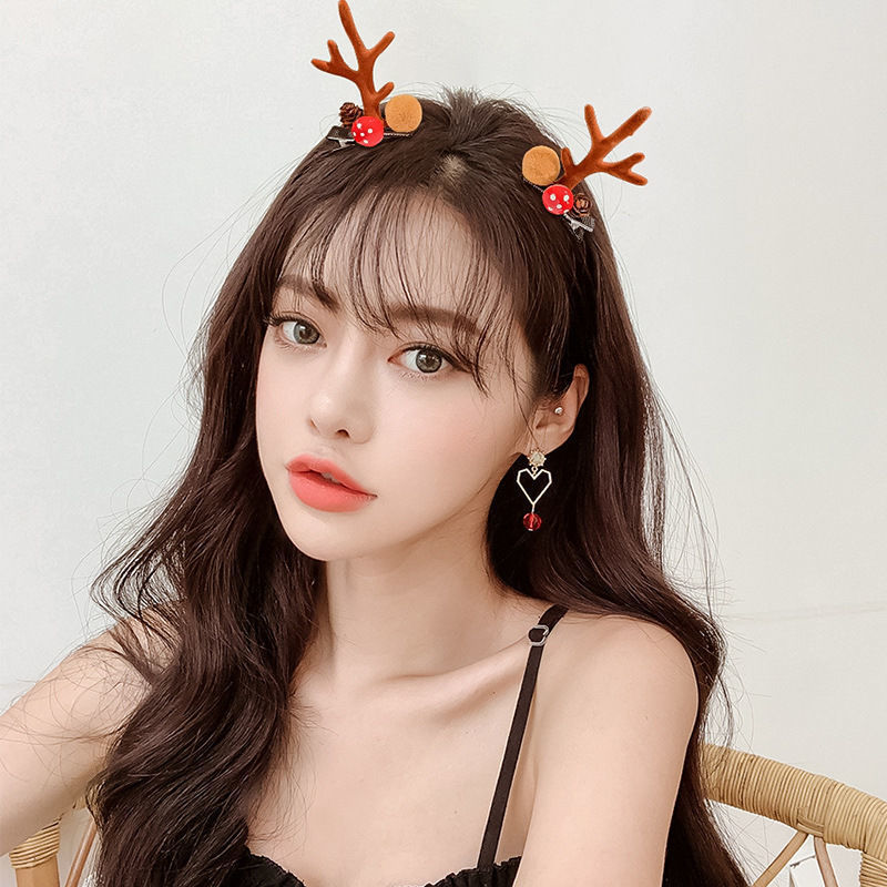 New Christmas New Year's Day Antlers Cartoon Hairpin Headdress Children's Hairpin Dress up Cute Student Online Red Female Clip