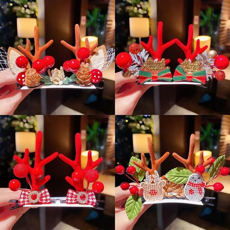 New Christmas New Year&#039;s Day Antlers Cartoon Hairpin Headdress Children&#039;s Hairpin Dress up Cute Student Online Red Female