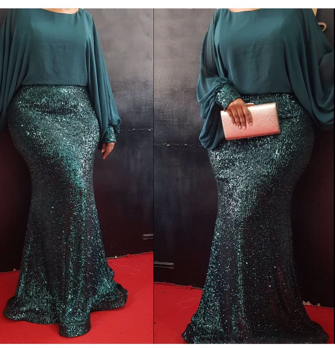 2021 Cross-Border Supply AliExpress African plus Size Women&#039;s Sequin Chiffon Christmas Party Evening Dress Dress