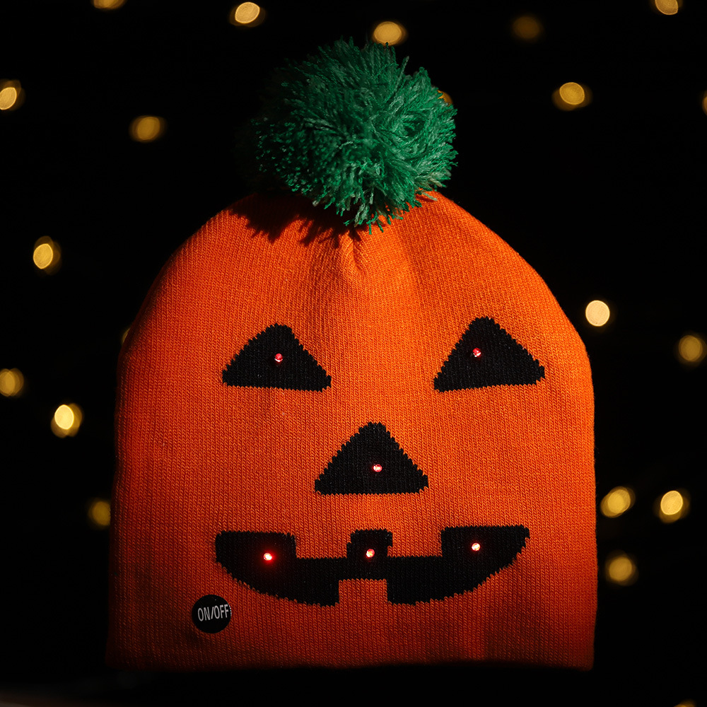Haobei Halloween New Luminous Knitted Hat Skull Ghost Hat with Light Children&#039;s Adult Cap Party Supplies Hat