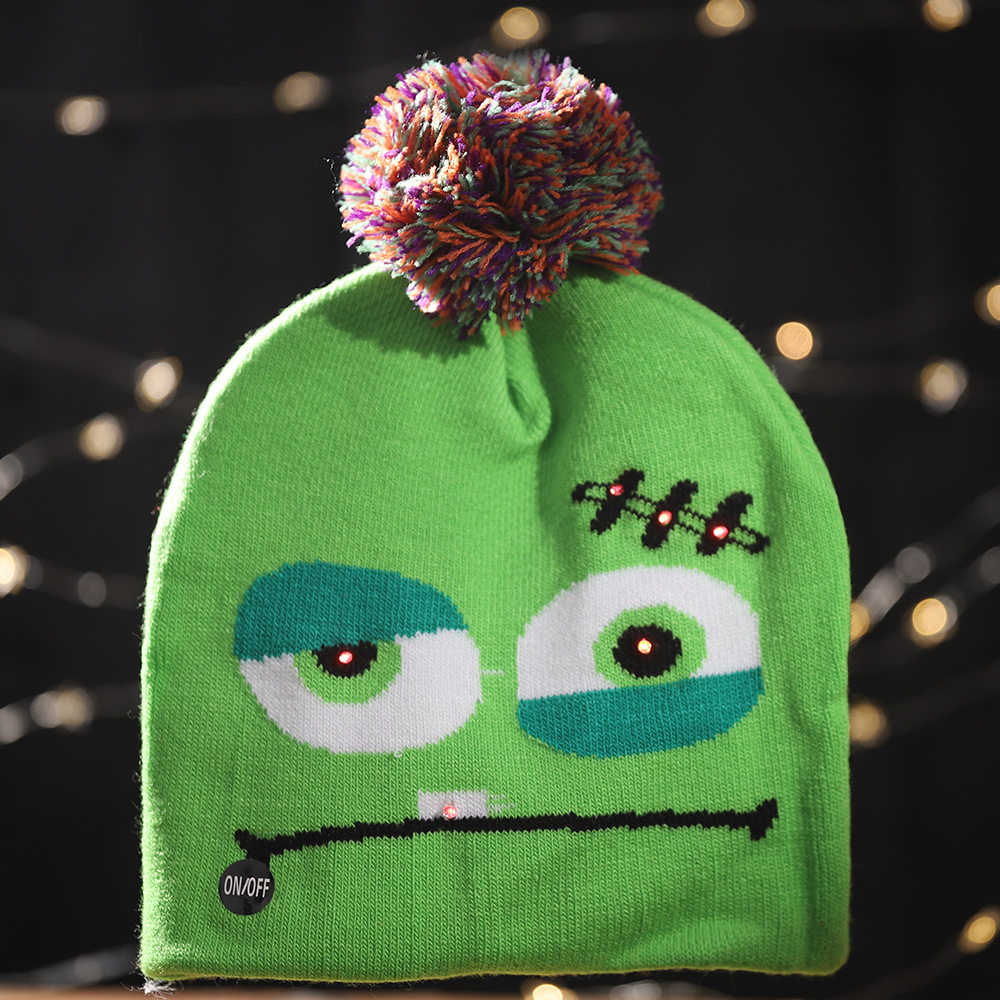 Haobei Halloween New Luminous Knitted Hat Skull Ghost Hat with Light Children&#039;s Adult Cap Party Supplies Hat
