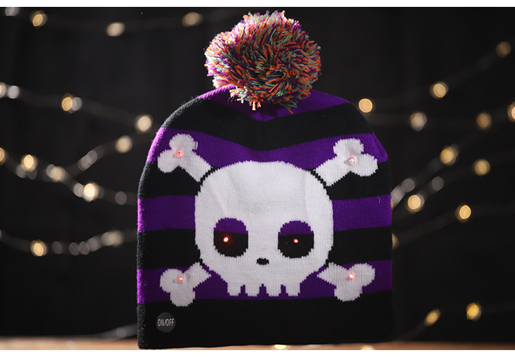 Haobei Halloween New Luminous Knitted Hat Skull Ghost Hat with Light Children's Adult Cap Party Supplies Hat Haobei Halloween New Luminous Knitted Hat Skull Ghost Hat with Light Children's Adult Cap Party Supplies Hat