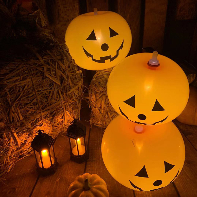 Cross-Border Wholesale Halloween Balloon KTV Party Decoration Party Layout Supplies LED Luminous Pumpkin Head Balloon