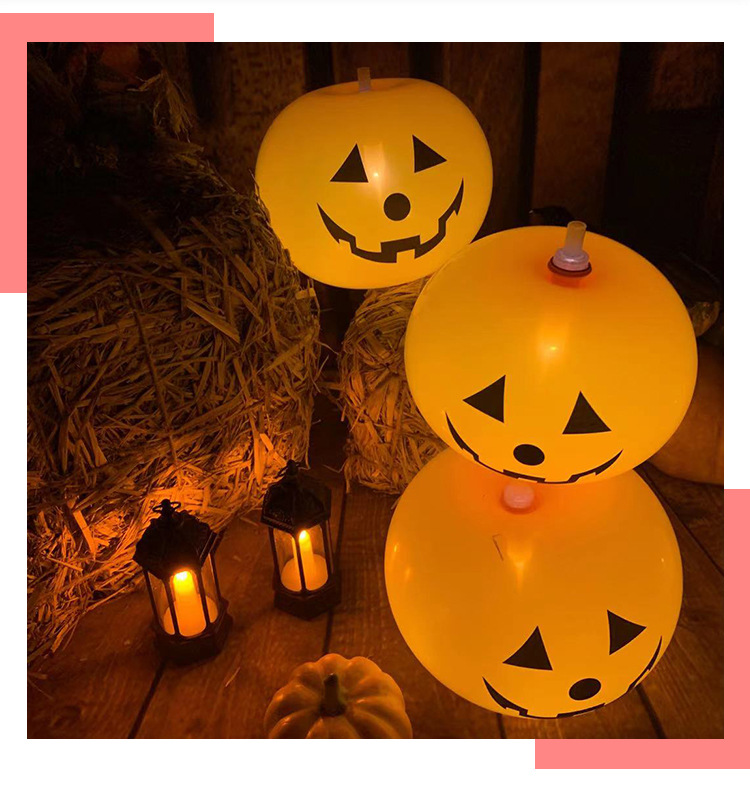 Cross-Border Wholesale Halloween Balloon KTV Party Decoration Party Layout Supplies LED Luminous Pumpkin Head Balloon