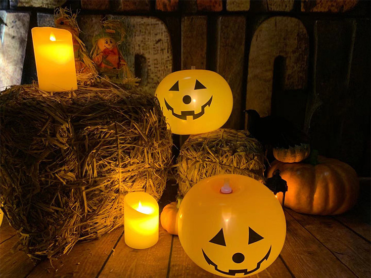 Cross-Border Wholesale Halloween Balloon KTV Party Decoration Party Layout Supplies LED Luminous Pumpkin Head Balloon