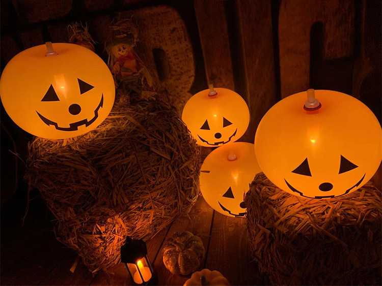 Cross-Border Wholesale Halloween Balloon KTV Party Decoration Party Layout Supplies LED Luminous Pumpkin Head Balloon