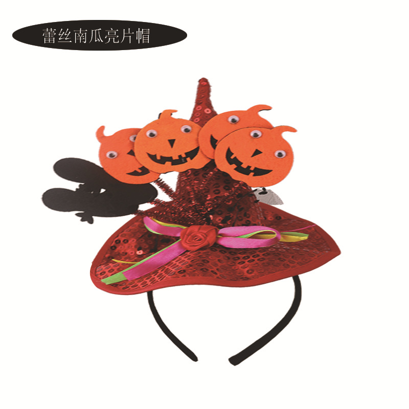 New Halloween Witch Headband Pumpkin Lace Decor Hat Ghost Festival Carnival Decoration Supplies Headdress Hot Sale