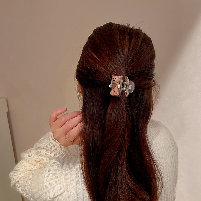 Korean Trumpet Bangs Head Clip Milk Coffee Color Series Cropped Hair Clip Small Jaw Clip New Japanese Cute Bear Hair Accessories Headdress