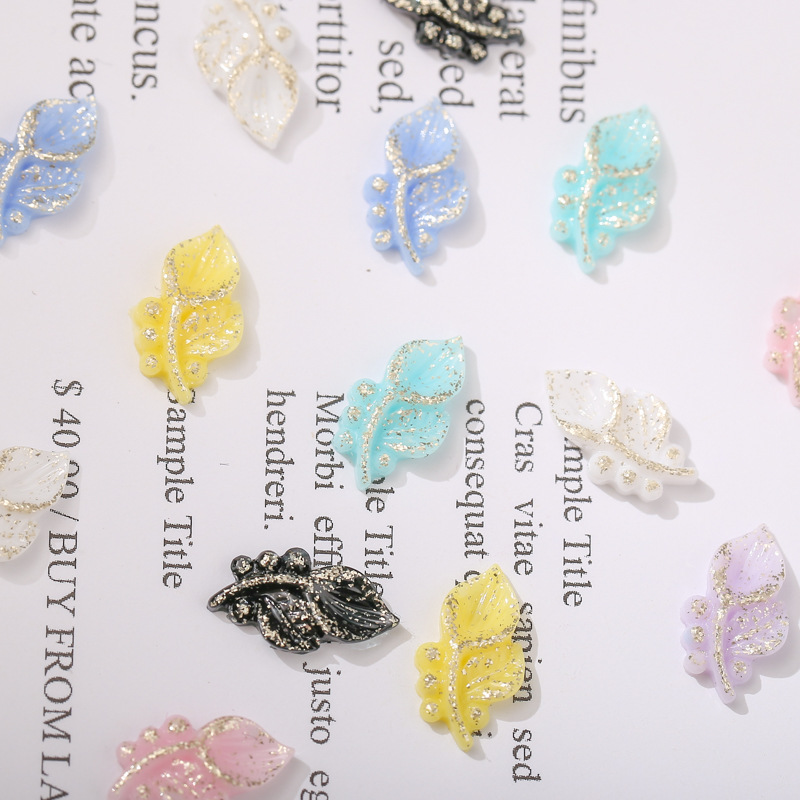 Best-Selling Nail Beauty Rose Chinese Style Cute Trumpet Gold Plated Colored, Small-Sized Mini Resin Leaves Fingernail Decoration
