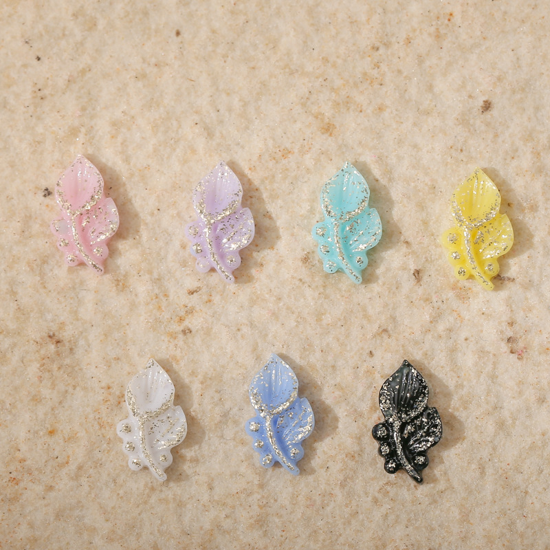 Best-Selling Nail Beauty Rose Chinese Style Cute Trumpet Gold Plated Colored, Small-Sized Mini Resin Leaves Fingernail Decoration