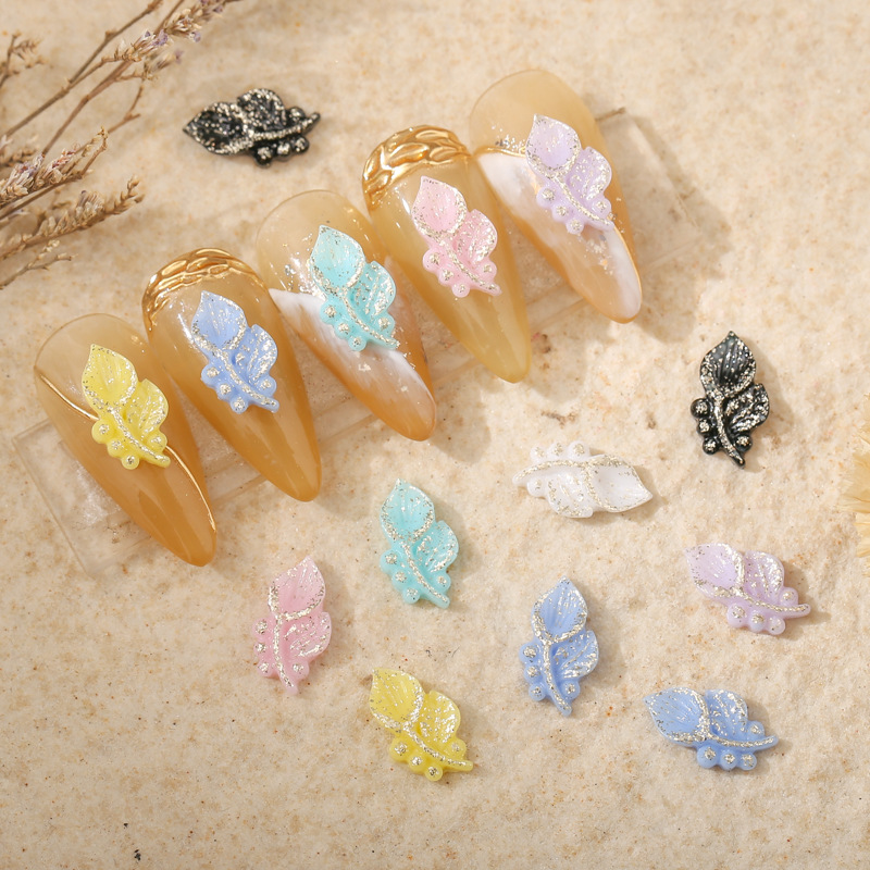 Best-Selling Nail Beauty Rose Chinese Style Cute Trumpet Gold Plated Colored, Small-Sized Mini Resin Leaves Fingernail Decoration