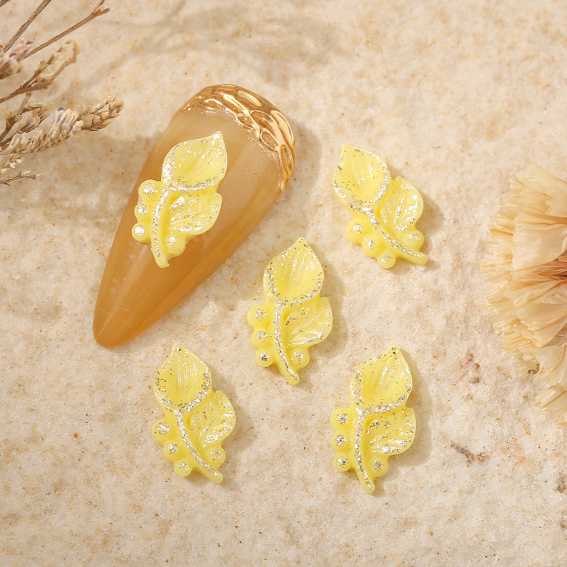 Best-Selling Nail Beauty Rose Chinese Style Cute Trumpet Gold Plated Colored, Small-Sized Mini Resin Leaves Fingernail Decoration