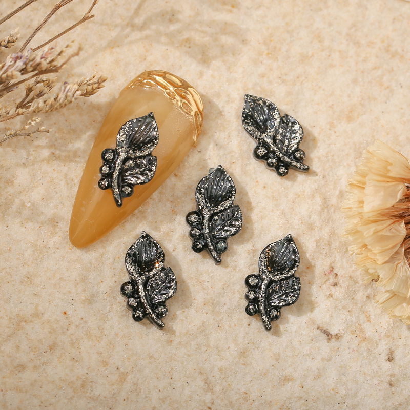 Best-Selling Nail Beauty Rose Chinese Style Cute Trumpet Gold Plated Colored, Small-Sized Mini Resin Leaves Fingernail Decoration