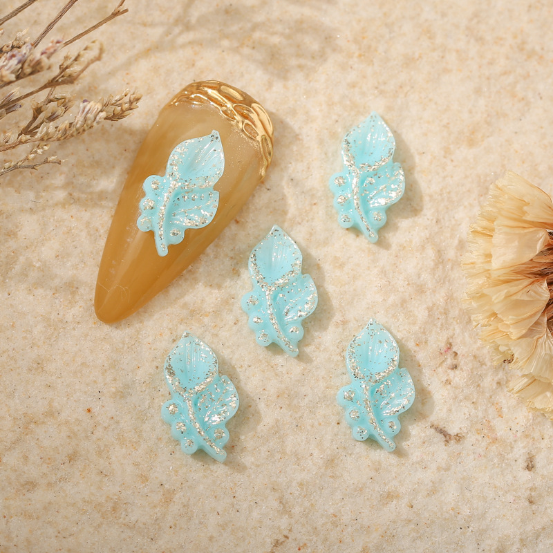 Best-Selling Nail Beauty Rose Chinese Style Cute Trumpet Gold Plated Colored, Small-Sized Mini Resin Leaves Fingernail Decoration