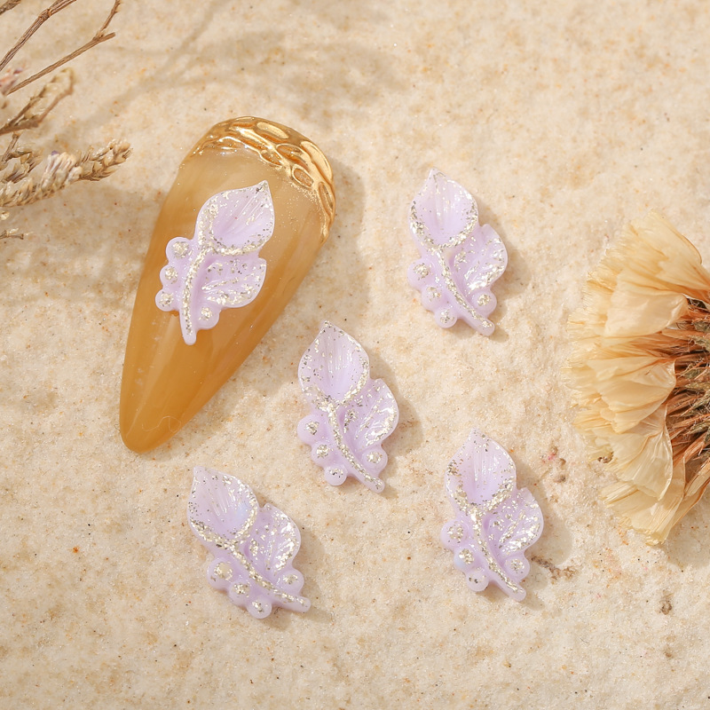 Best-Selling Nail Beauty Rose Chinese Style Cute Trumpet Gold Plated Colored, Small-Sized Mini Resin Leaves Fingernail Decoration