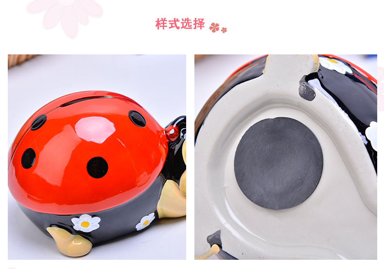 2017 hot sale creative red trumpet beetle piggy bank for children's toy ceramic crafts piggy bank.