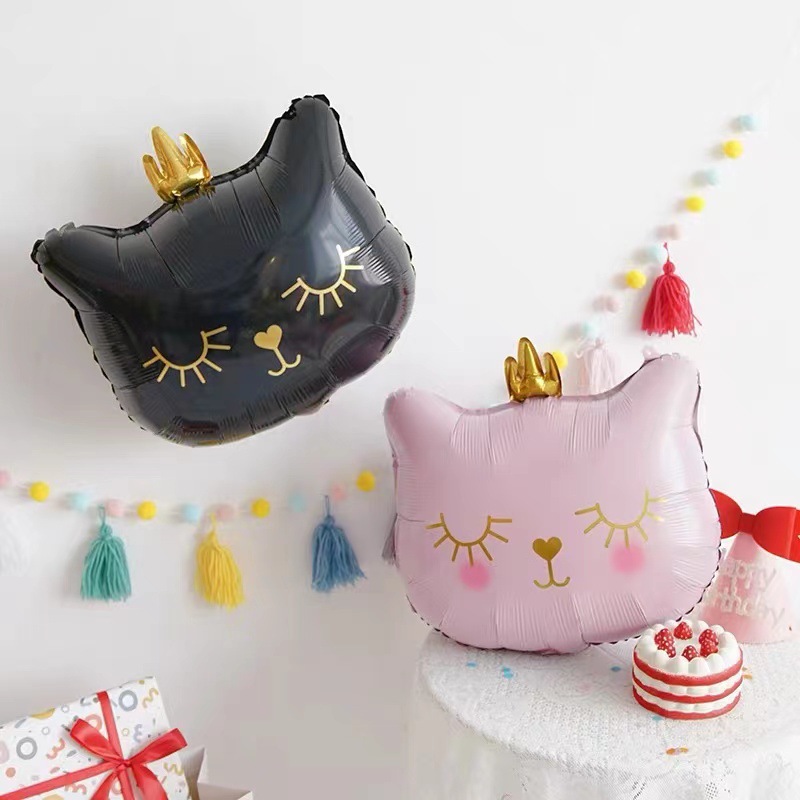 INS Crown Cat Aluminum Balloon Shape Cat Head Balloon Birthday Party Gathering Decoration Floating Empty Aluminum Foil Balloon
