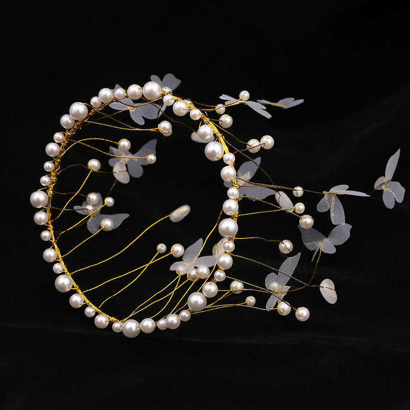 Original Cake Decoration Baking Flower Decoration Pearl Yarn Butterfly round Light Pink Crown Birthday Scene Head Accessories