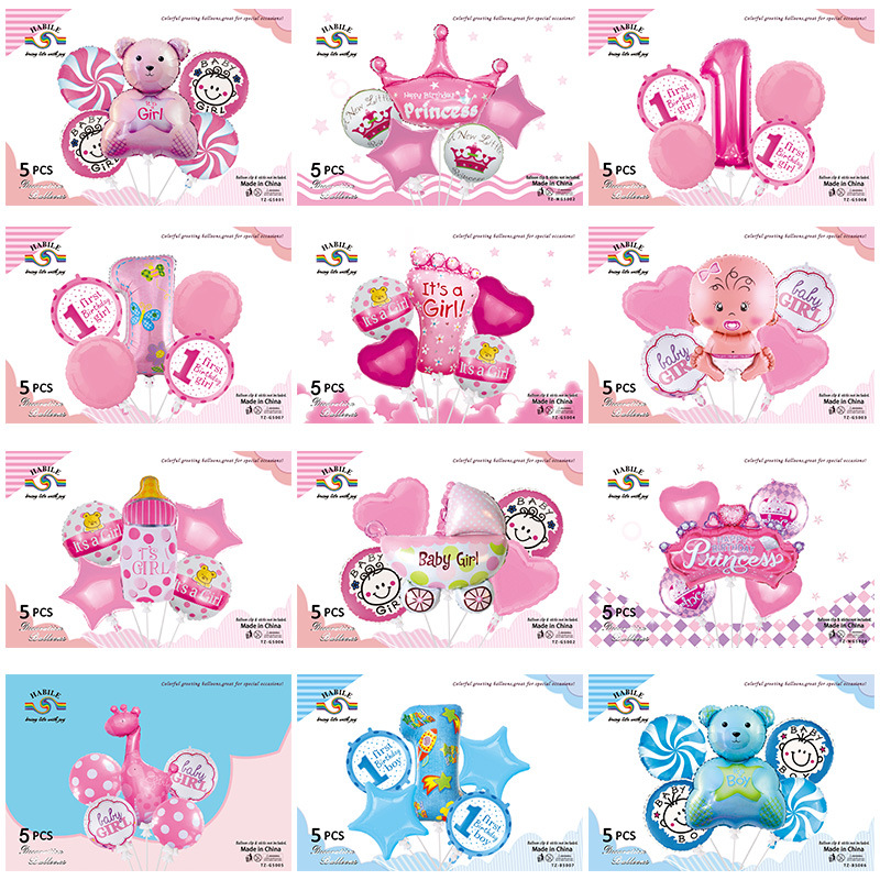 Baby Full-Year Birthday Decorative Balloon Crown Number Shaped Aluminum Foil Balloon Set Baby Boy and Baby Girl Balloon Combo Wholesale