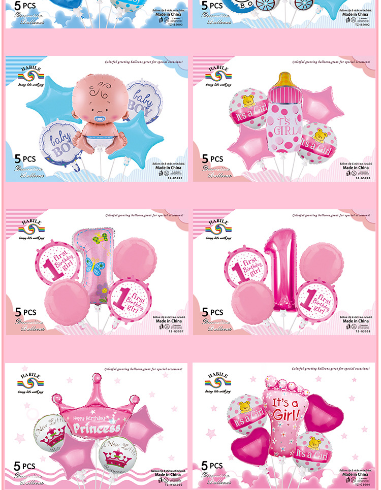 Baby Full-Year Birthday Decorative Balloon Crown Number Shaped Aluminum Foil Balloon Set Baby Boy and Baby Girl Balloon Combo Wholesale