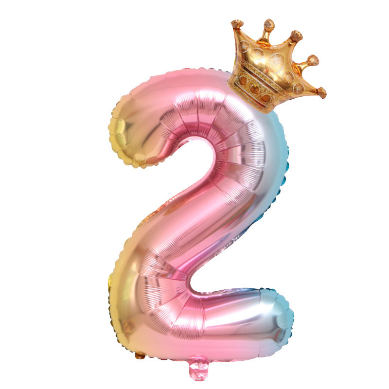 Gradient Color Crown Digital Balloon Children&#039;s Birthday Decoration Balloon Digital Crown Aluminum Film Balloon