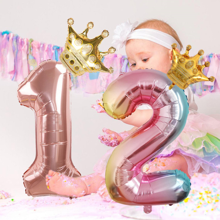 Gradient Color Crown Digital Balloon Children&#039;s Birthday Decoration Balloon Digital Crown Aluminum Film Balloon