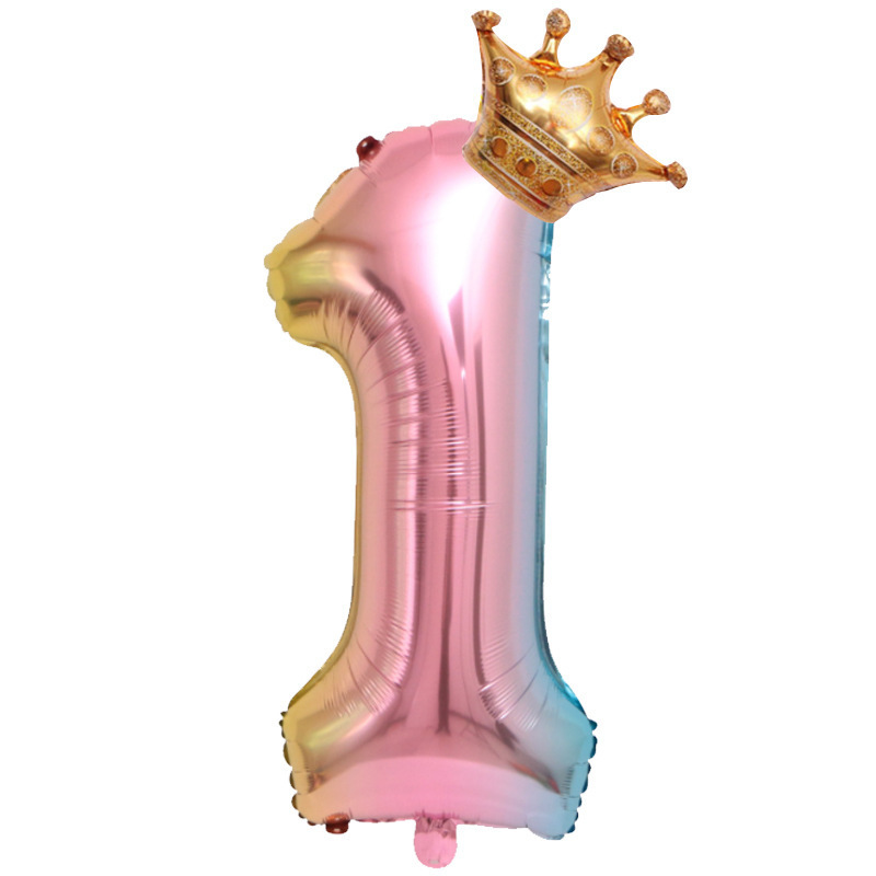 Gradient Color Crown Digital Balloon Children&#039;s Birthday Decoration Balloon Digital Crown Aluminum Film Balloon
