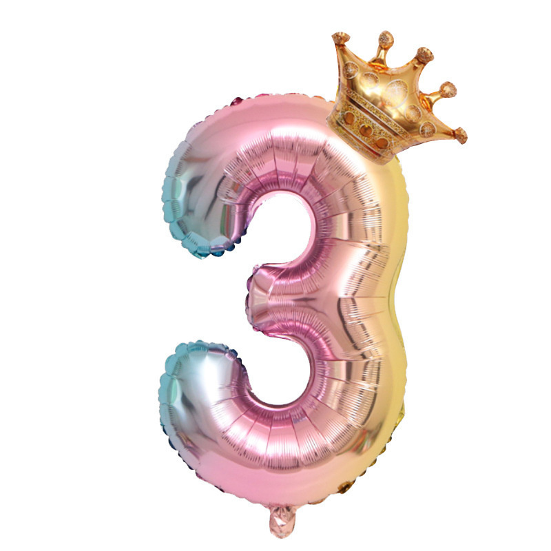 Gradient Color Crown Digital Balloon Children's Birthday Decoration Balloon Digital Crown Aluminum Film Balloon Gradient Color Crown Digital Balloon Children's Birthday Decoration Balloon Digital Crown Aluminum Film Balloon