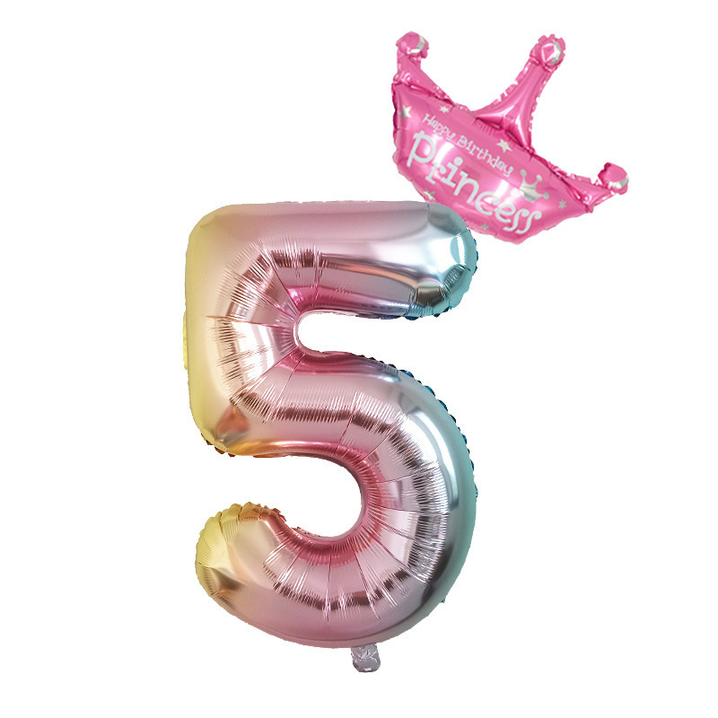 Gradient Color Crown Digital Balloon Children's Birthday Decoration Balloon Digital Crown Aluminum Film Balloon Gradient Color Crown Digital Balloon Children's Birthday Decoration Balloon Digital Crown Aluminum Film Balloon
